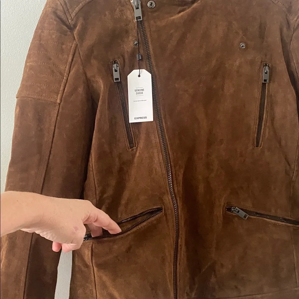 NWT EXPRESS Genuine Suede leather Peccary Quilted Biker Jacket size M